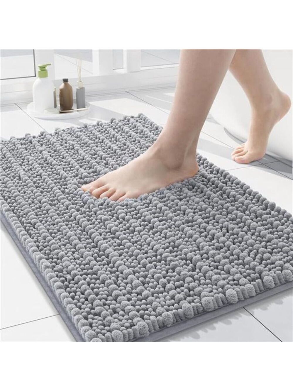 Luxury Chenille Bath Rug Plush Shaggy Bathroom Mat Non Slip Soft Absorbent Grey